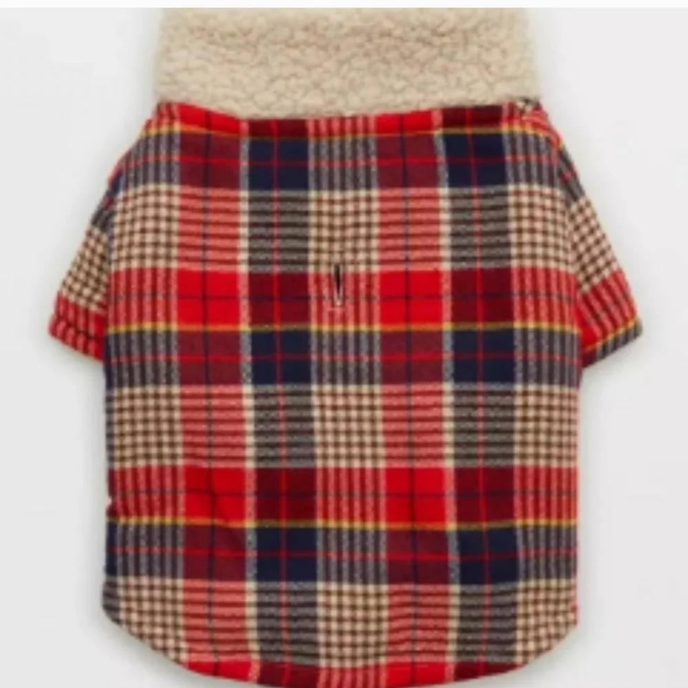 Nwt Off leash by Aerie Red Plaid Sherpa Dog Shirt Sz Large